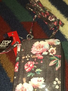 Kelly & Katie Black Floral Wristlet Phone Pouch with Pink Flowers